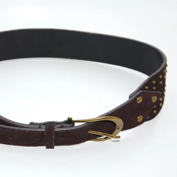 Anthropologie Accessories Gold Studded Studs Brown Leather